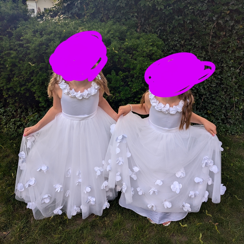 JJs House White Formal Dress with Floral Embellishments